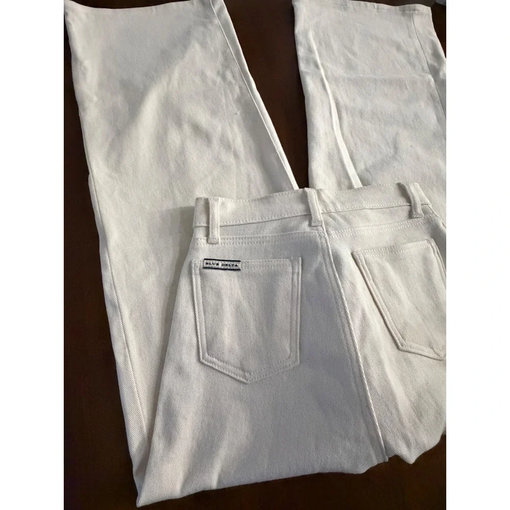 Blue Delta Madison Cashwell Wide Leg Jeans Cream Off White High Rise Denim Pants